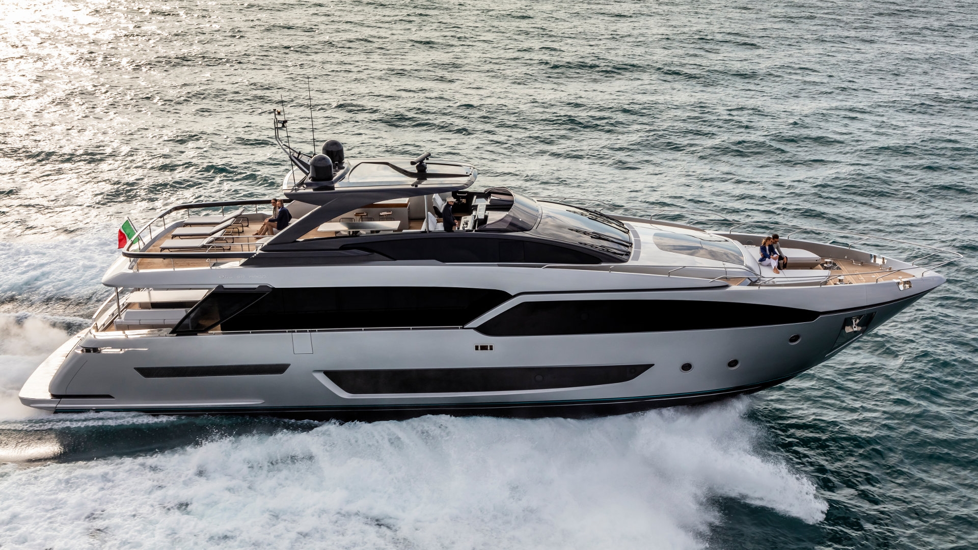 Riva 90 Argo Yacht for Sale - Profile Running Shot Riva 90 Argo Yacht for Sale - Profile Running Shot