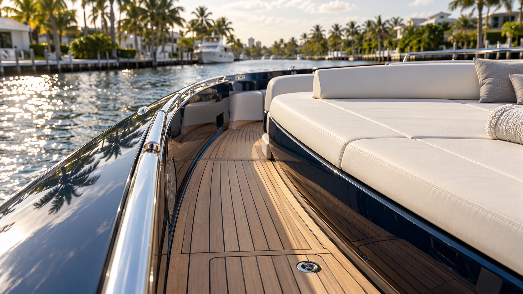 Itama 54 Teak decking and upholstery details