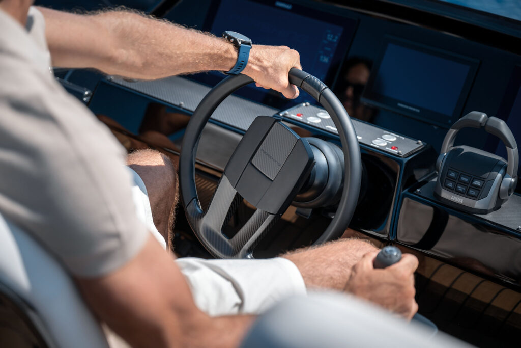 Helm station showing advanced navigation and control systems