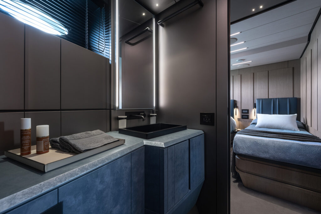 Guest bathroom showcasing attention to detail in Italian yacht craftsmanship