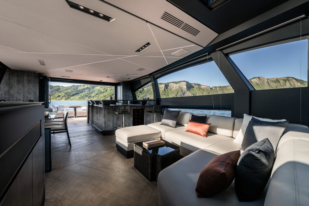 Main salon featuring contemporary furniture and open-plan layout 
