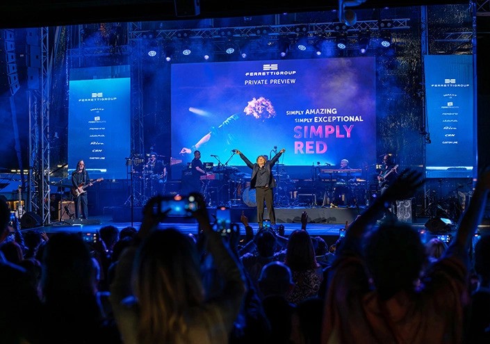 The Ferretti Group ‘Private Preview’ at the Yacht Club de Monaco features a live performance by Simply Red…