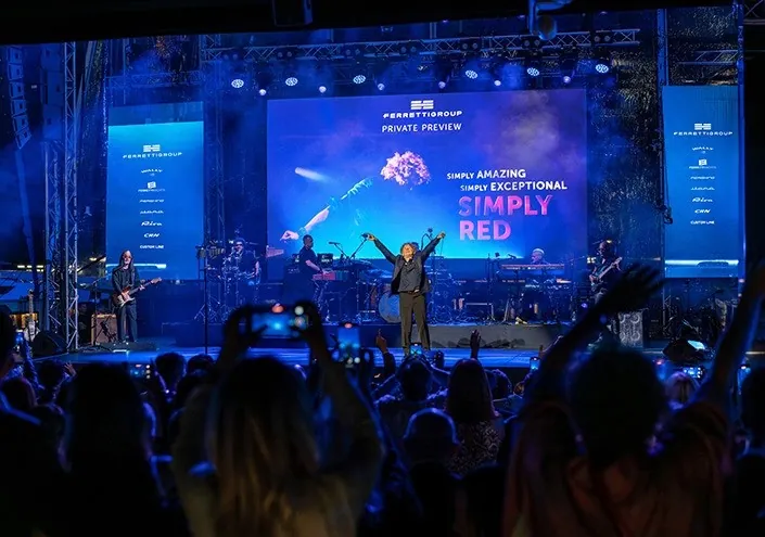 The Ferretti Group ‘Private Preview’ at the Yacht Club de Monaco features a live performance by Simply Red…